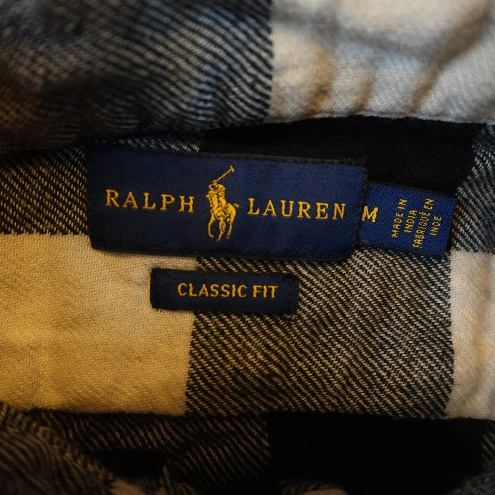 Ralph Lauren Top Women Medium Blue White Buffalo Plaid Classic Fit Flannel - Picture 2 of 10